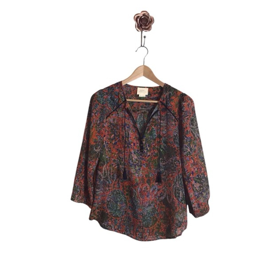 Edme & Esyllte Anthropologie‎ Size 0 Niya Paisley Chiffon Peasant Top Boho